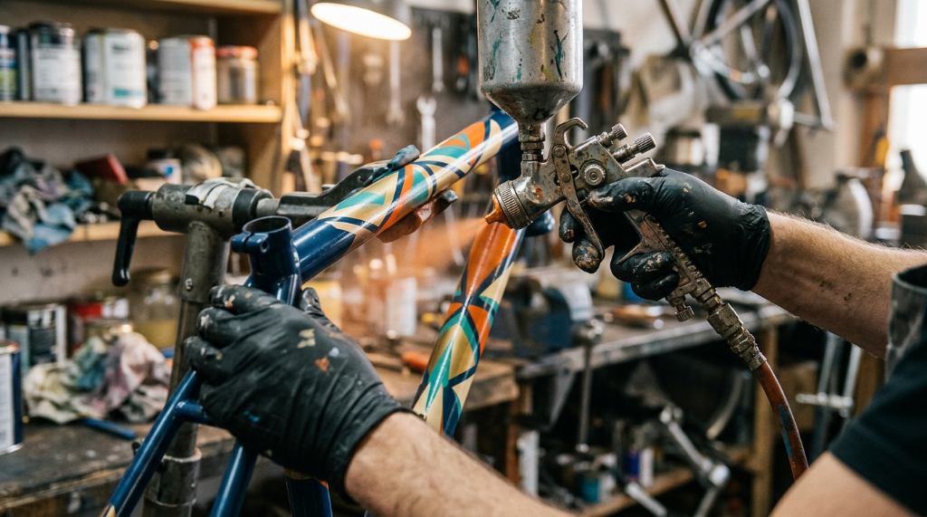 Step-by-step custom bicycle frame painting process