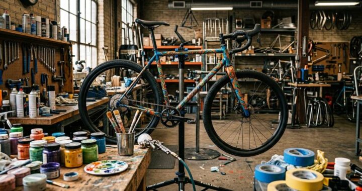 Custom bike frame painting with a unique colorful design