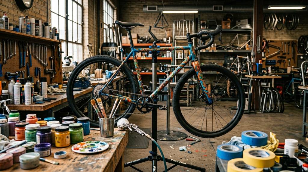 Custom bike frame painting with a unique colorful design