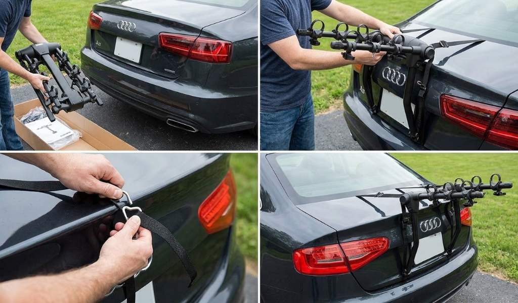 Securing bicycles on a Thule trunk mounted bike rack