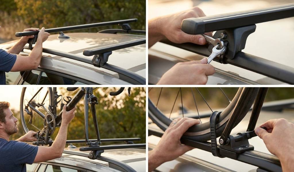 Attaching a bicycle to a Thule rooftop bike rack