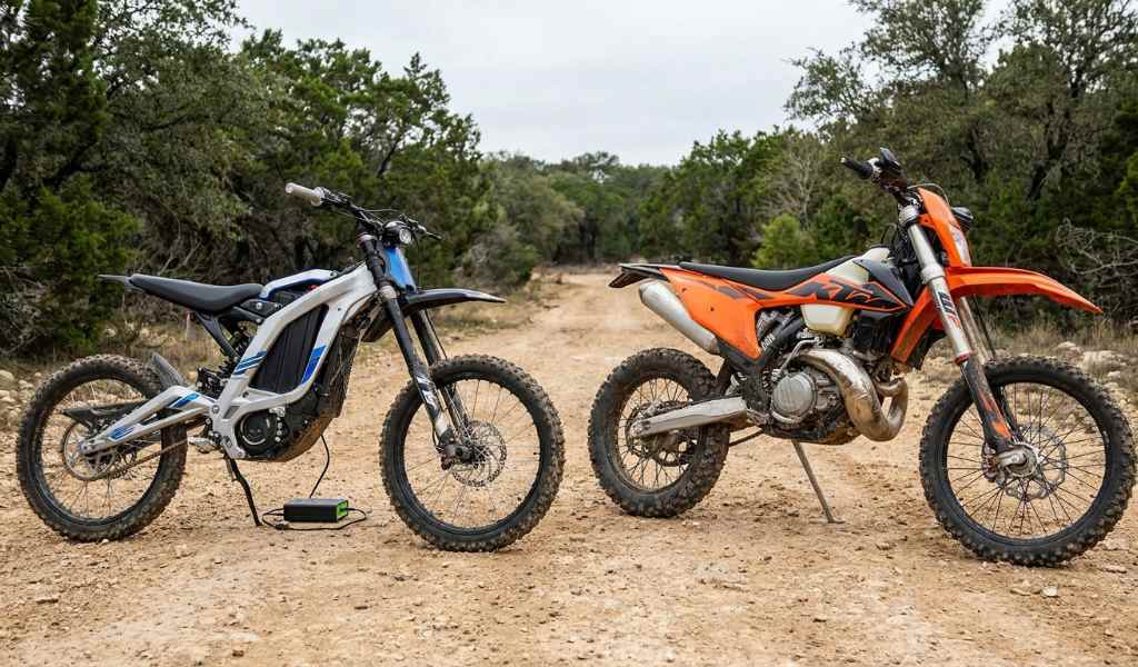 Electric dirt bike and gas dirt bike performance on rough terrain