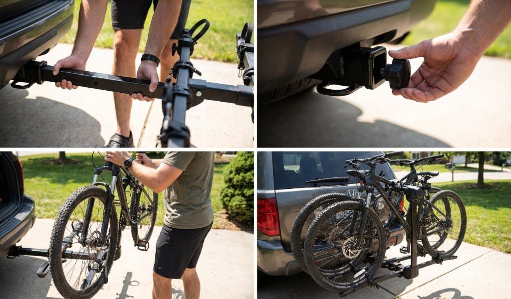 Tightening bike frame straps on a Thule hitch bike rack